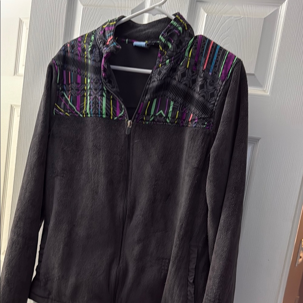 Fila Black and Pink Ski Jacket with Geometric Design